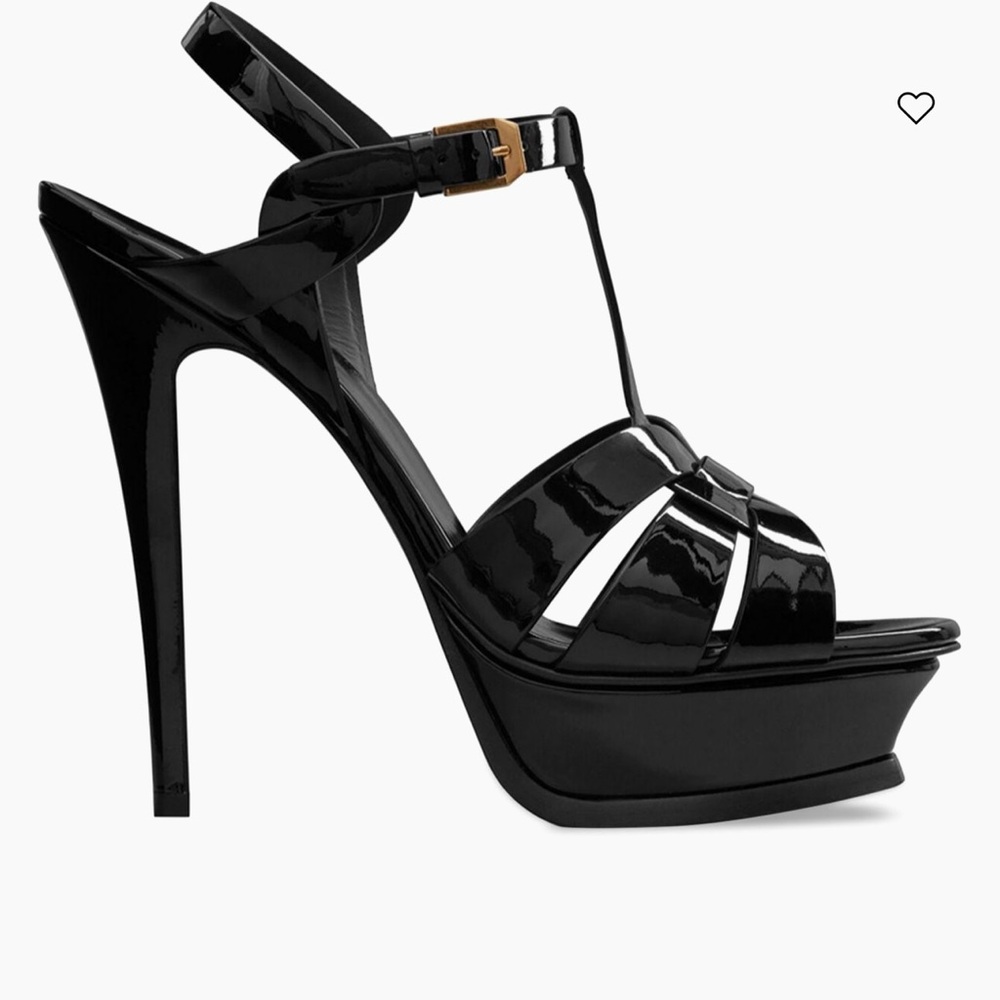 Saint Laurent Tribute 105MM Patent Leather Platform Sandals size 37 1/2